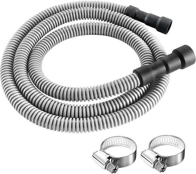 Dishwasher Drain Hose, 10 FT Corrugated & Flexible Dishwasher Hose Drain Replacement with Clamps, Discharge Hose,Fits 11/16",1",1-1/8" Dishwasher End (Feet, 10)