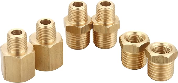 Brass Bushing Nipple, Reducing Nipple, Reducer Adapter, 1/4 Inch NPT x 3/8 Inch NPT Pipe, (6 Piece), Brass Extension Connectors, 0.625" OD × 0.5" ID
