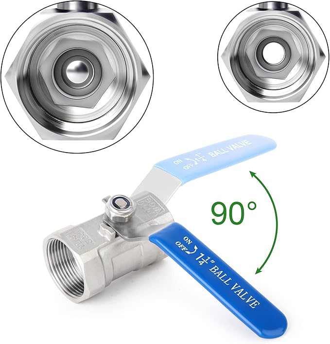 TAISHER 2 Pcs 1-1/4 Inch FNPT Ball Valve Kit, 304 Stainless Steel with Blue Handles & Nipple