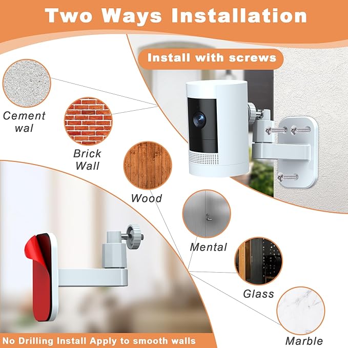 3Pack Camera Wall Mount,Compatible with R-ing Outdoor Cam Plus/Stick Up Cam Battery/Plug-in/Pro/Indoor Cam(1st Gen),360 Degree Adjustable No Drilling Mount for Outdoor Indoor Cameras,White