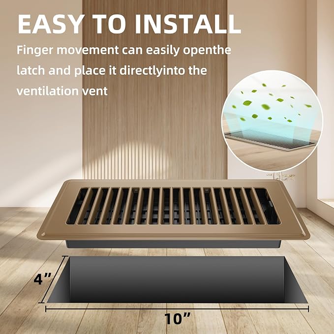 Floor Register 4x10 - 4 Pack Floor Vent Covers for Home Floor Heavy Duty Steel Walkable Floor Vents Air Vent Covers for Sidewall and Floor, Brown