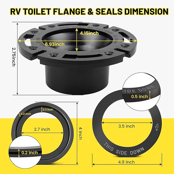 Oyviny RV Toilet Seal and 3" Floor Flange Kit Fits for Dometic 300 310 320 Series RV Toilets, 3 in 1 Combo Replaces 385345892 Socket Flange and 385311652 Gasket & 385311658 RV Toilet Flush Ball Seal