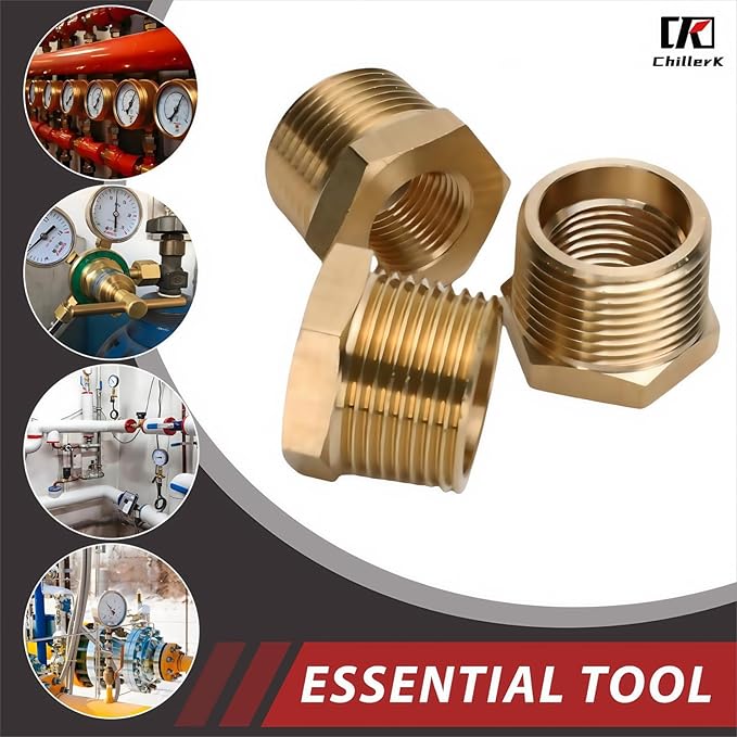 3/8" NPT Male Thread x 1/4" NPT Female Thread Brass Reducing Bushing (Pipe Fitting), 1200 PSI (Pack of 5)