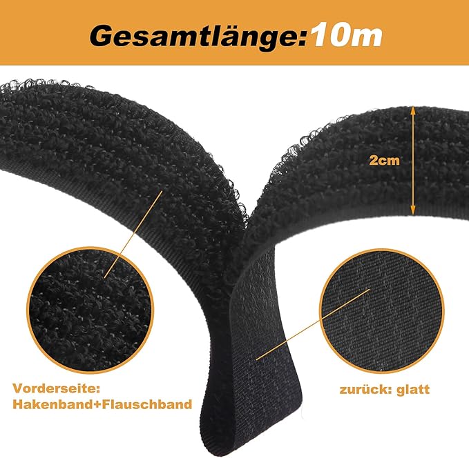 32Ft x 0.8In Adjustable Cable Straps with 50 Buckles, Free Cut Length, Black Reusable Fastening Cable Ties, Hook and Loop Securing Strap for Cable Tidy, Wire Management, Cord Organiser