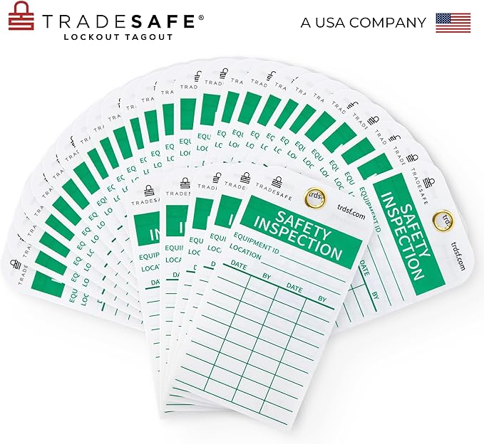 TRADESAFE Safety Inspection Tags for Accident Prevention - 30 Safety Tags with 30 Zip Ties, Durable 32 mil Vinyl, Inspection Record Tag for Scaffolds, Ladders, Fire Extinguisher, Inventory, Machinery