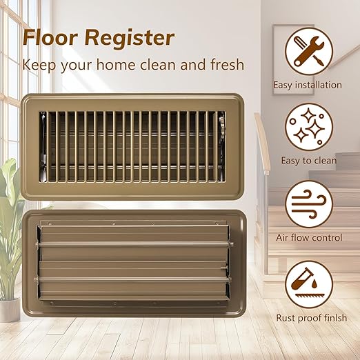 12Pcs Floor Vents Floor Registers 4x10 Inch, Heavy Duty Metal Hot Air Vent Covers 4x10 Inch with Rust-Proof Finish for Home Heater Floor Vent Grilles and Vents