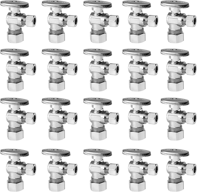 HeSun 20-PCs Pex Angle Stop Valve, 1/2" Nominal (5/8"OD) Compression x 3/8" OD Compression, 1/4 Turn Shut Off Valve for Bathroom,PEX Chrome Plated Brass