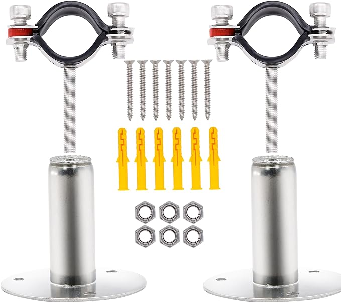 2 Pack Pipe Supports,304 Stainless Steel Wall Mount Ceiling Mount Pipe Bracket Clamp Ring Hanger with Screws for Pipe OD 32-34mm, Bracket Adjustable Height 50-100mm