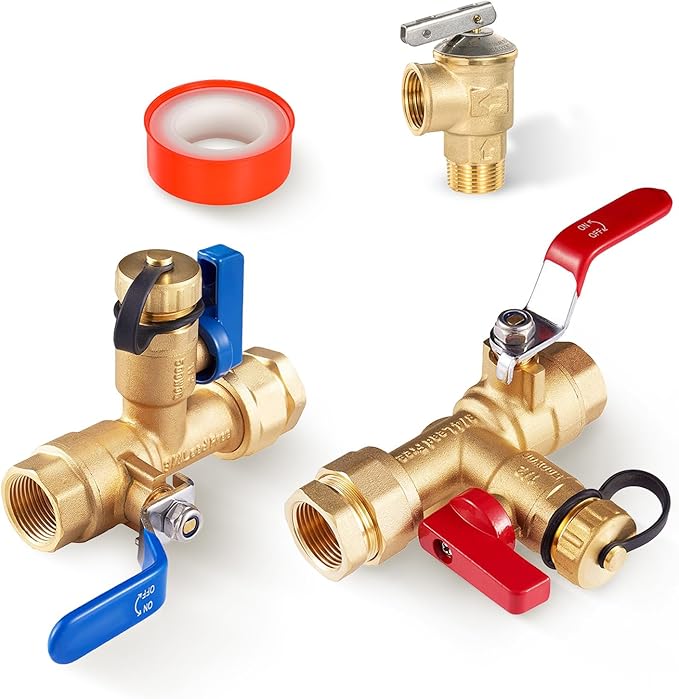 (Set of 1 Kit) HeSun 3/4" FIP X 3/4" FIP IPS Isolator Tankless Water Heater Service Valve Kit, with Pressure Relief Valve (TOOL028)