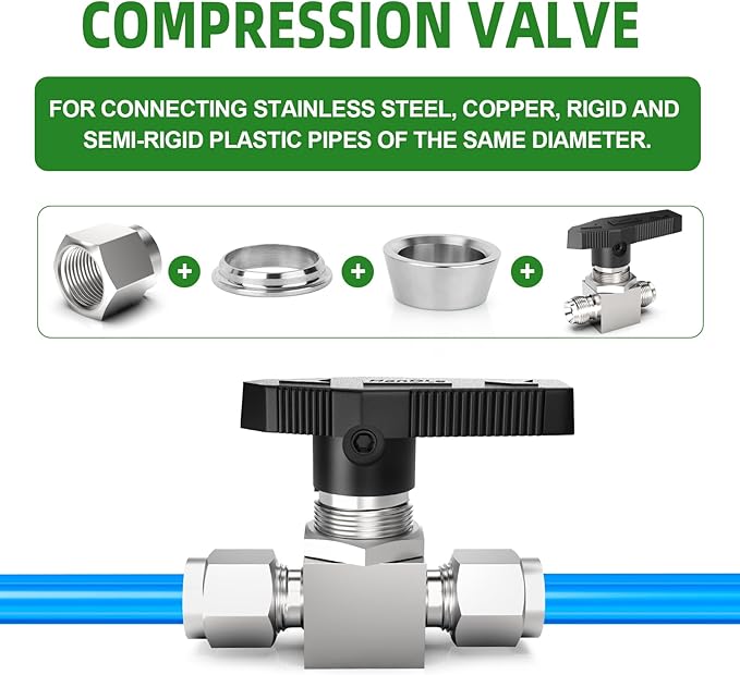 TAISHER 1PCS 316 Stainless Steel Compression Valve, 1/4" Tube OD x 1/4" Tube OD Straight Adapter