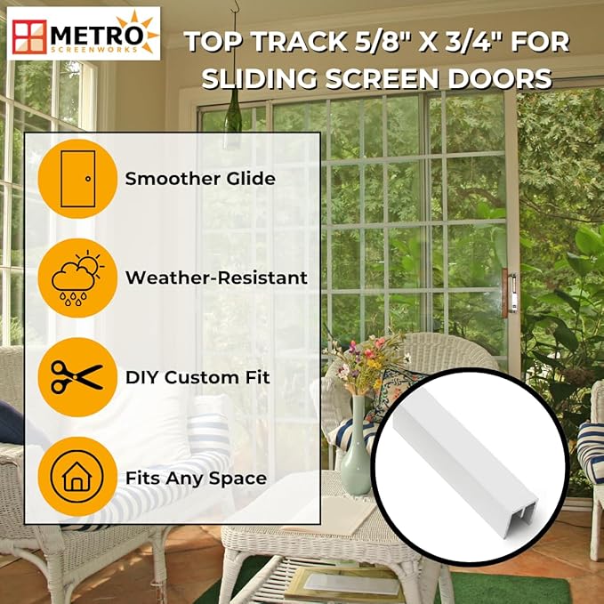 Top Track 5/8" x 3/4 for Sliding Door - Replacement Sliding Screen Door Upper Tracking System - Easy Assembly Hardware for DIY - Heavy Duty White Aluminum Track - 5/8” Wide 3/4” Tall -48 in, 4 Pieces