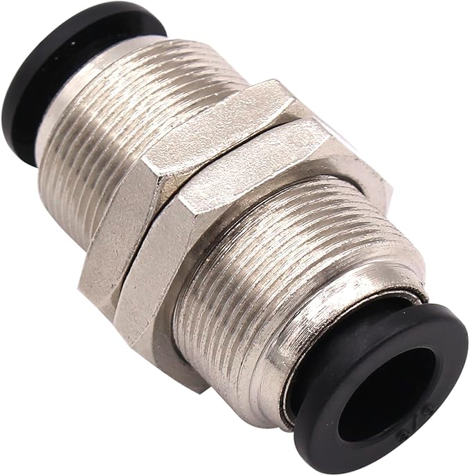 Bulkhead Union Push to Connect Tube Fitting 3/8 In Tube OD Stainless Steel Double Threaded (5 Packs)