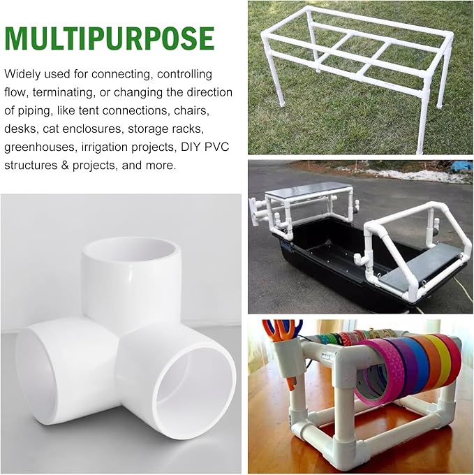 3 Way PVC Pipe Fittings 1-1/2 Inch, Zernmiarder White PVC Elbow Corner Side Outlet Tee Fitting, SCH40 Furniture Grade Pipe Connectors - Fits 1-1/2" Polyvinyl Chloride Pipes, 4 Pieces