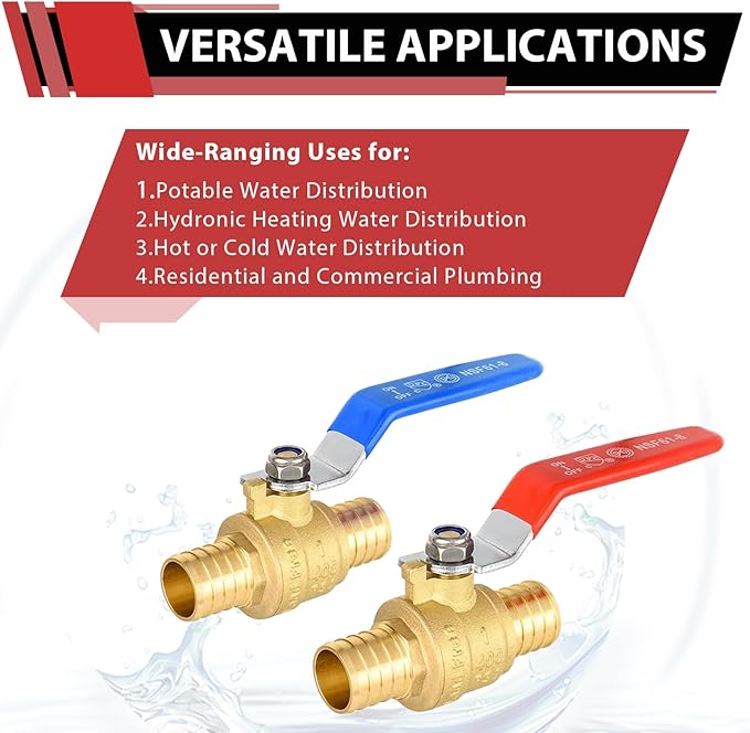 20-Pack EFIELD 1-Inch Pex Crimp Full Port Shut-off Brass Ball Valve for Hot and Cold Water, Potable Water,(VALVE256-20PCS)