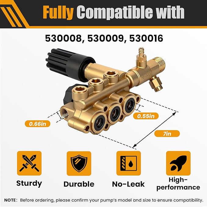 7108746 Manifold Replacement Kit for AAA Pressure Washer Pump Model Numbers 530008, 530009, 530016, Stable Replacement Horizontal Unloader Manifold Kit with Hardware, Gold
