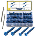 232Pcs Concrete Screws with Drill bits,1/4 3/16 Masonry Screws for Concrete Assortment Kit,4 Sizes Flat & Hex Head Block Cement Stacoo Screws and Anchors,Diamond Point,Blue Coated