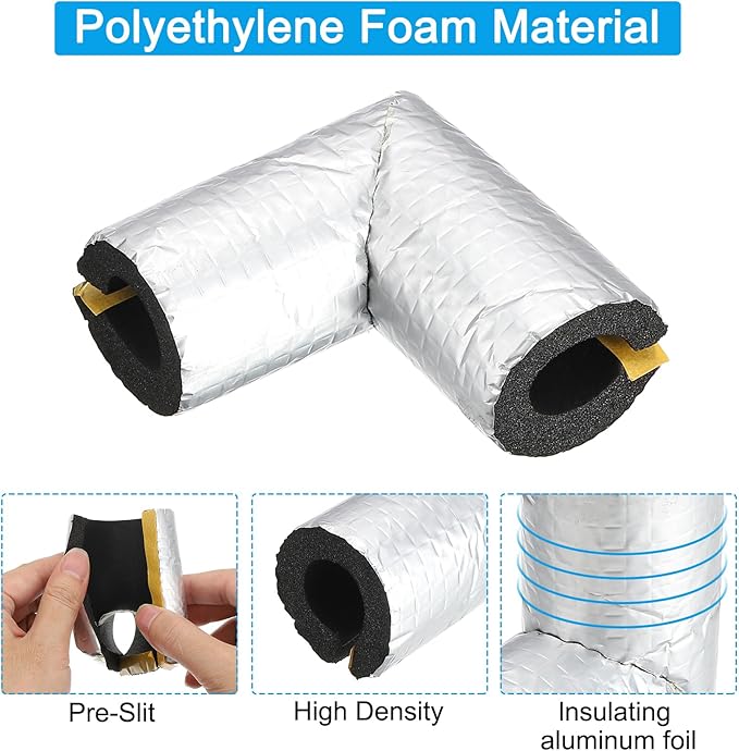 PATIKIL 3/4" Elbow Insulation Tubing, 6Pcs Self Adhesive Water Pipe Insulation Tube Foam Tubes Sleeve Cover Wrapping with Aluminum Foil for Heat Preservation Freeze Protection, Black