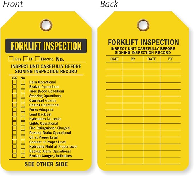SmartSign Forklift Inspection Record Two-Sided Tags - Pack of 10 | 5.875" x 3.375" Tear Proof Plastic Vinyl, 15 mil, Made in USA