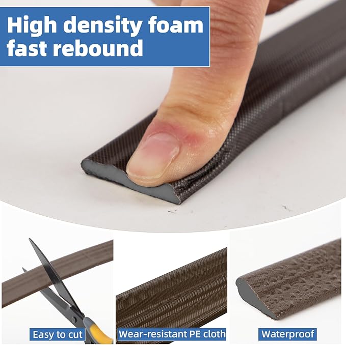 3 Pcs x196” Wedge Weather Stripping Door Seal Strip for Door Frame,Self-Adhesive Window Insulation Tape for Winter,Dark Foam Gap Filler for Light Noise Blocker Front Door Side Draft Stopper,Brown