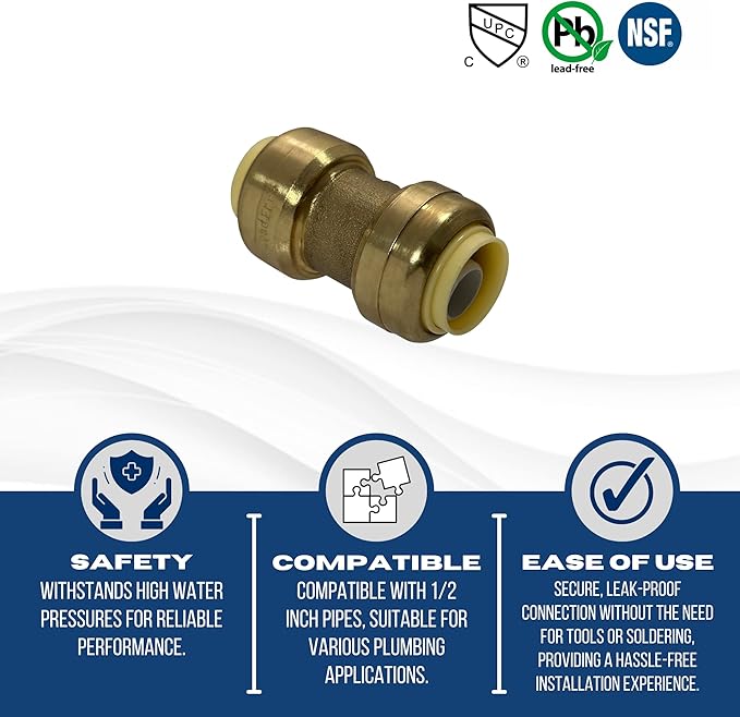 XFITTING Push Fit 1/2 Inch x 1/2 Inch, 1/2 in Push Fit Coupling, 27-3-2=2XX, 2 Pieces