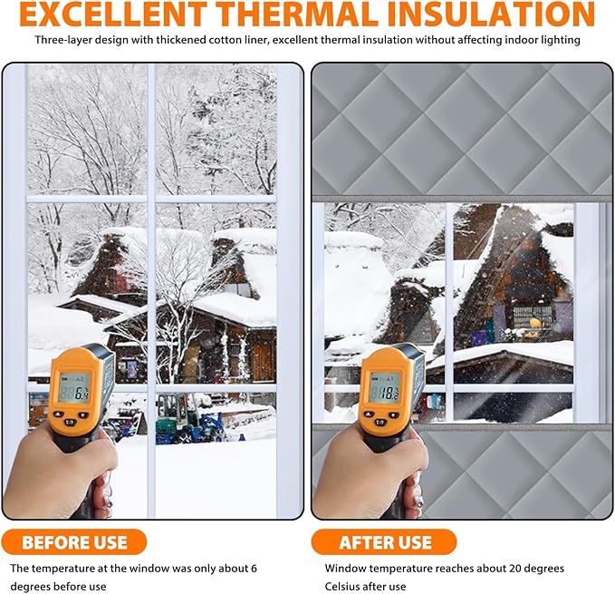 Window Insulation Kit for Winter, Thermal Window Cover for Winter, Thicken Warm Winter Waterproof Attic Insulation Cover (Grey, 63" L x 47" W)