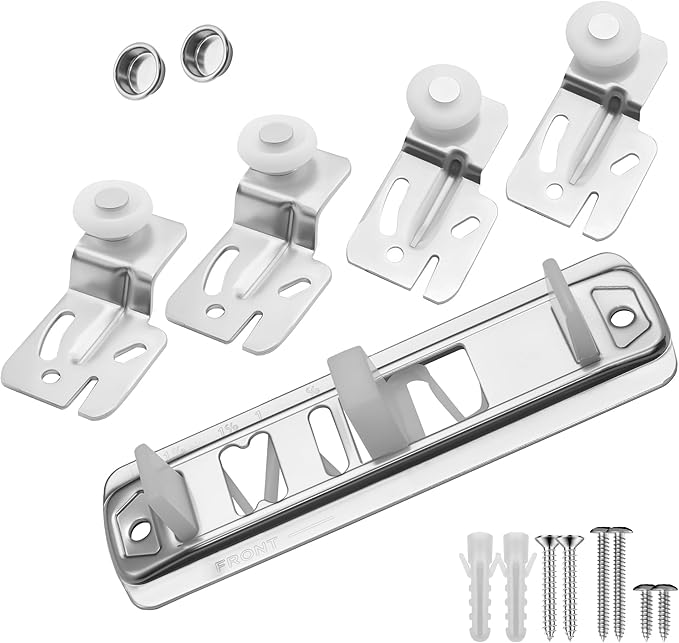 Closet Sliding Door Rolle Kit, Sliding Closet Door Floor Guide, Wardrobe Door Roller with Slide Track, Top-Hung Sliding Doors Hardware Replacement, Fits 3/4" to 1-3/8" in Thick Doors