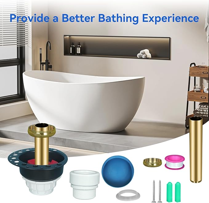 Freestanding Tub Drain Rough-in Kit with with ABS Plastic Adapter and Brass Tail Pipes Fit for Freestanding Bathtub & Floor Mounted Bathtub & Copper Bathtub