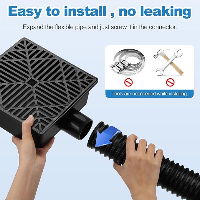 YAMIAOMAO Catch Basin Gutter Downspout Extensions with 2.5" IN Flexible Pipe, 5Ft Black Drainage Pipes, Gutter Catch Basin Suitable for Outdoors, Yard and Soil Protection, Pipe can Extend