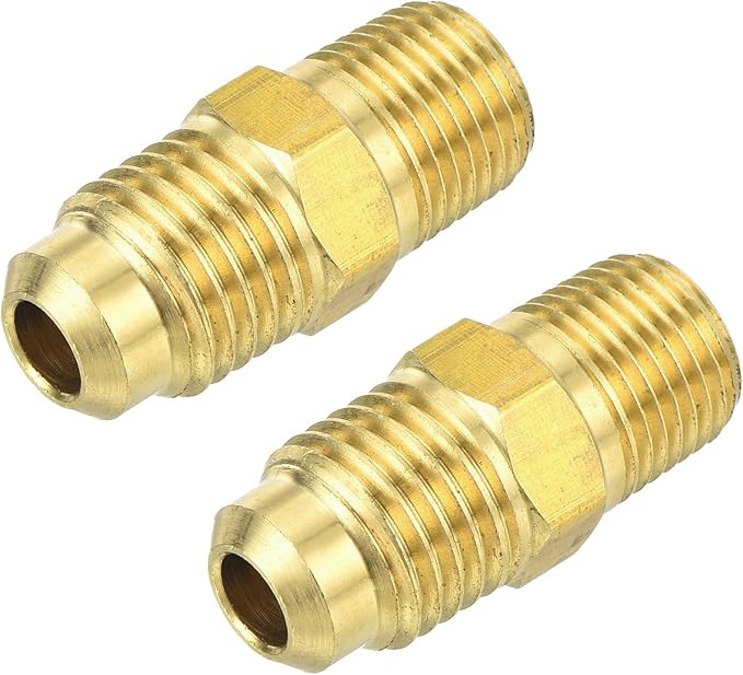 uxcell Brass Tube Fitting, 1/4O.D x 1/8NPT Brass Flared Pipe Adapter Fittings Reducing Nipples Connector, Half Union Gas Adapter for Pipe Connections, Hydraulics, Refrigeration