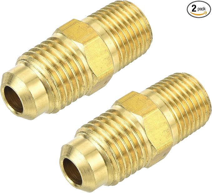 uxcell 2Pcs Brass Tube Fitting, 1/4O.D x 1/8NPT Brass Flared Pipe Adapter Fittings Reducing Nipples Connector, Half Union Gas Adapter for Pipe Connections, Hydraulics, Refrigeration