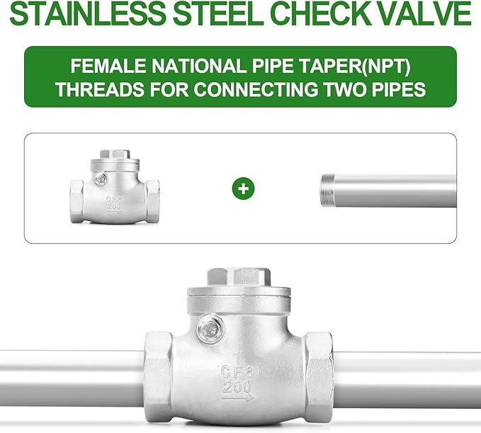 TAISHER 1PCS 304 Stainless Steel 1" NPT Female Swing Check Valve，Backflow Prevention, One Way Check Valve CF8 WOG 1000