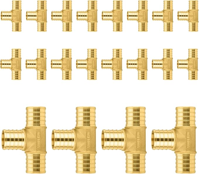 20-Pack PEX Fittings Niikappu 1"x1"x1" Pex Tee, Brass Crimp Pipe Fittings for PEX Pipes, ASTM F1807