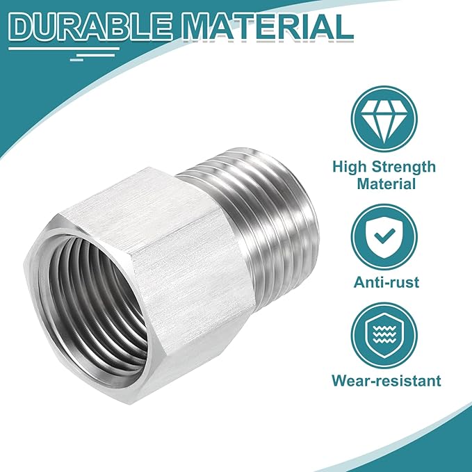 uxcell Pipe Fitting Reducing Adapter, 1/2" NPT Male x G1/2" Female 304 Stainless Steel Reducer Connectors for Water Oil Air Pressure Gauge, Silver