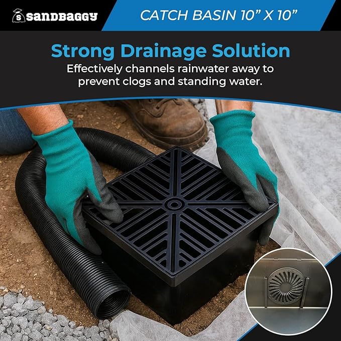 10" x 10" Catch Basin with Flexible Drain Pipe – Outdoor Drainage System - Sandbaggy (10x10, 5, Count)