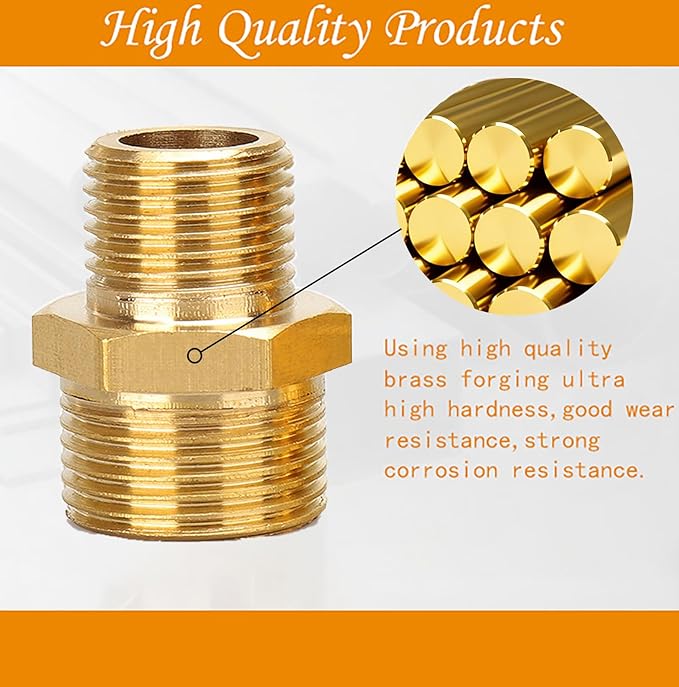 2Pcs 3/4" NPT x 1/2" NPT Solid Brass Fitting Pipe Fitting, 3/4 to 1/2 Hose Adapter Brass Hex Fitting,3/4 to 1/2Male to Male NPT Threaded Reducing Union Fitting