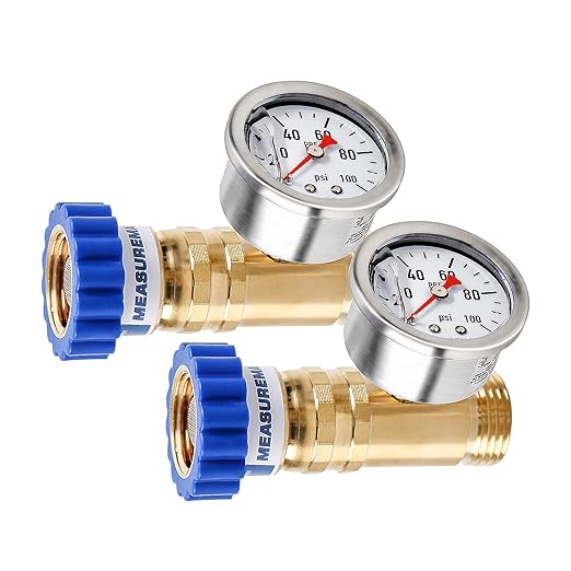 MEASUREMAN Brass Water Pressure Regulator, Garden Hose Pressure Reducer, RV, Camper, Trailer, Garden, Plumbing System 2 Pack