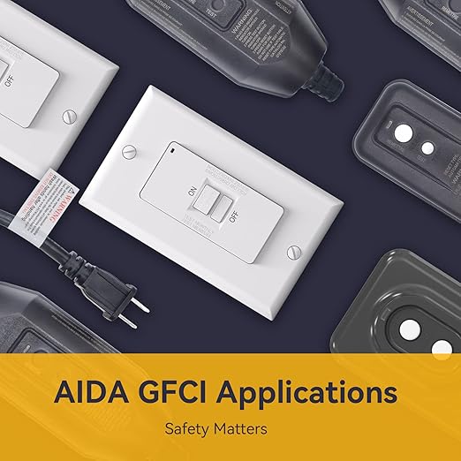AIDA Blank Face GFCI, 20 Amp, Self Test, LED Indicator Light,Provides GFCI Protection,White GFCI Outlet 20 amp, 20 Amp GFCI Outlet UL Listed,Back &Side Wire (White, 1Pack)