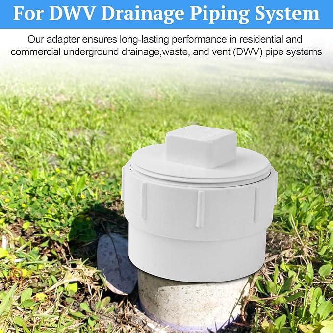 2" PVC Sewer Cleanout Adapter with Plug Pipe Fitting, PVC DWV Flush Sewer Cleanout Cap for Drainage Piping Connect System Outdoor Garden, RV Sewer and More