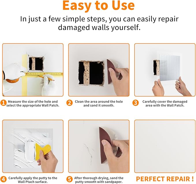 Wall Patch Kit, 15 Pieces Aluminum Self-Adhesive Mesh Repair Patches for Drywall, Multiple Sizes 2/4/6/8 Inch, Permanently Repairs Damaged Walls and Ceilings