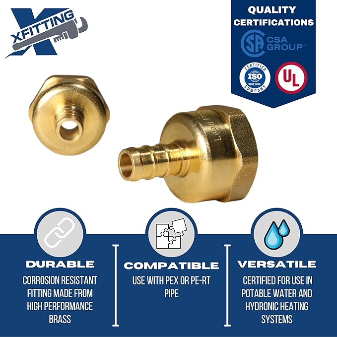 XFITTING 3/8 inch Pex x 1/2 inch Female Adapter, Female NPT Adapter 23-4-8=2X, 2 Pieces