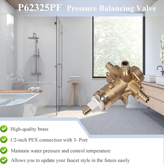 Replacement for FP62325PF Pressure Brass Balancing Valve, Shower Valve with 1/2" Crimp Ring PEX Connection