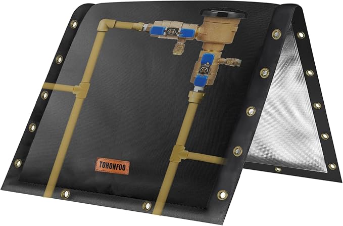 3-Way Opening Backflow Preventer Pipe Insulation Cover (5°F) - Irrigation Sprinkler Valve Cover - Water Well Pump Cover - Sturdy 5 Layers for Winter Freeze Protection (30" W x 24" H, Black