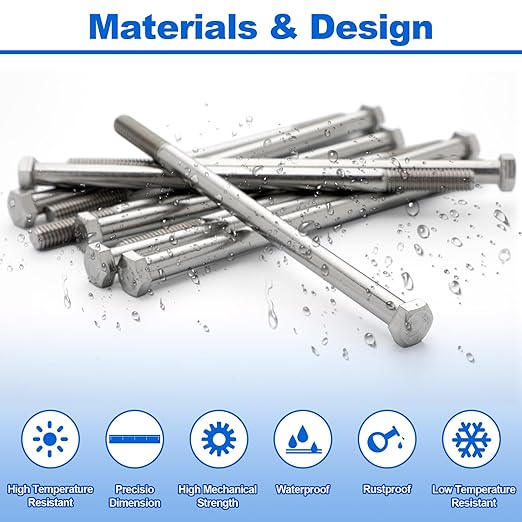 10 Pack 3/8-16 x 7'' Hex Head Cap Screw Bolt 304 Stainless Steel Half Thread External Hex Drive Screw Bolt Fastener for Wet Outdoor Metal Framing Concrete Reinforcement Railing Trellises