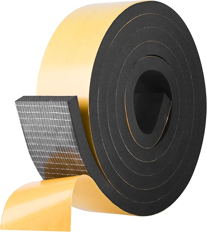 Kikerike Self Adhesive Foam Tape Weatherstrip 2In x 3/8In x 6.5Ft High Density Foam Insulation Strips Seal Weather Stripping with Strong Adhesive for Door and Window Sound Isolation Soundproofing