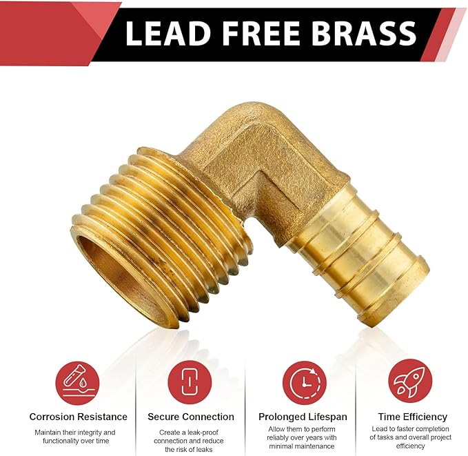 (Pack of 5) EFIELD Pex 1/2"x 1/2" Male Threaded NPT Elbow Barb Crimp Brass Fittings,(PEX1807096-5PCS)