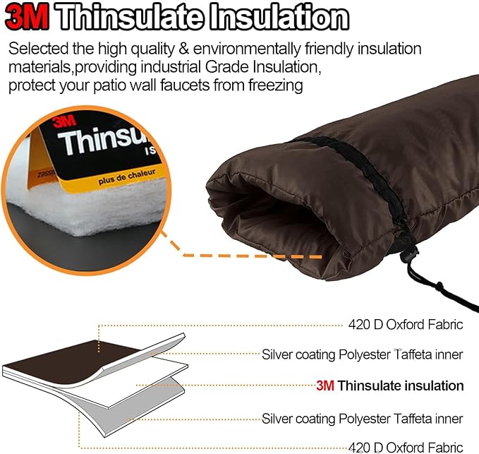 Extended Outdoor Faucet Cover for RV Park Water Hydrant Insulated, 3M Thinsulate Insulation Sprinkler Freeze Protector for Winter & Summer, 35”H x 15”W for Garden Lawn Faucets & Yard Hydrant - Brown