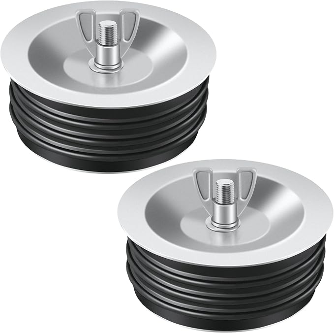 Dreyoo 2 Pcs 4 Inch End of Pipe Gripper Mechanical Plug, Steel Drain Pipe Cover with Galvanized Screw and Wing Nut for Outdoor Sewer Cleanout Drain