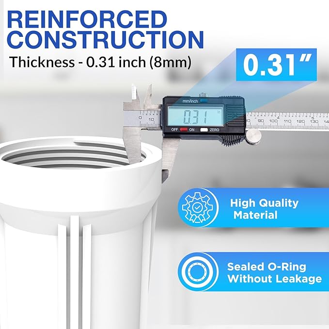 SimPure Whole House Water Filter Housing, Inline Water Filter for Home, Universal 10 inch Sediment Filter with 3/4 NPT Inlet and Outlet, Heavy Duty Steel Bracket, 4 Screws, Wrench
