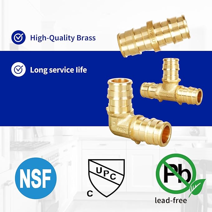 (Znkiok® 12Pack Set) Pex-A Combo Fittings Set, 4 Each 1/2"Elbow Tee Coupling Heavy Duty Brass Expansion PEX-A Fittings, NSF/ANSI 61, ASTM F1960 Certified,Long Service Life,Lead-Free Brass.