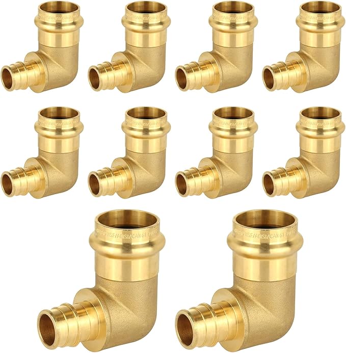 10-Pack HeSun Copper Press Fitting Elbow, 1" PRESS X 3/4" PEX-A F1960 Expansion Elbow, LF Brass